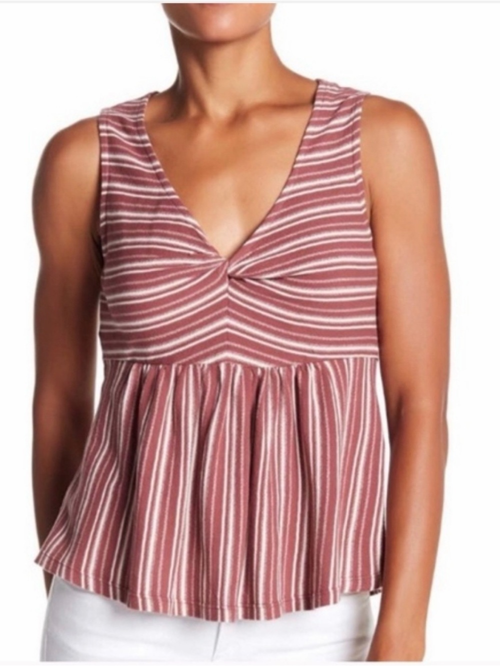 Lucky Brand Striped M Twist-Front Tank Top - Rose Pink striped